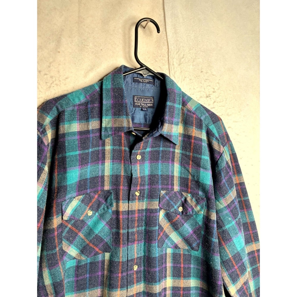 VTG Boulevard for Tall Man Shirt Mens XLT 17-17.5 Multi Plaid Flannel Button Up - Picture 4 of 10